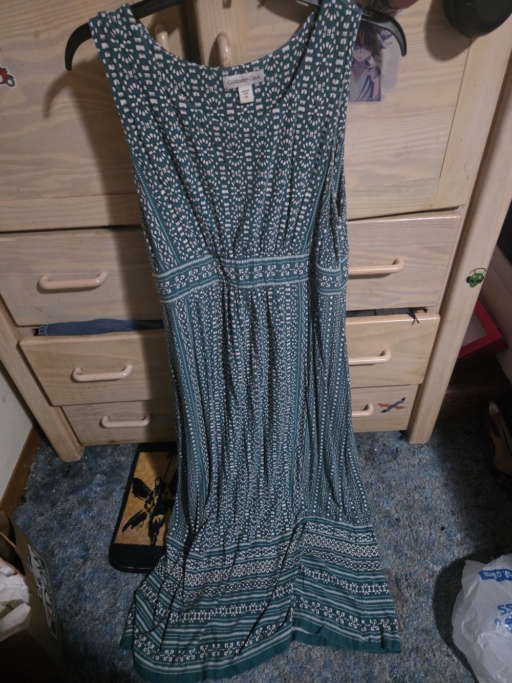 Coldwater Creel Teal And White Patterned Sleeveless Maxi Dress